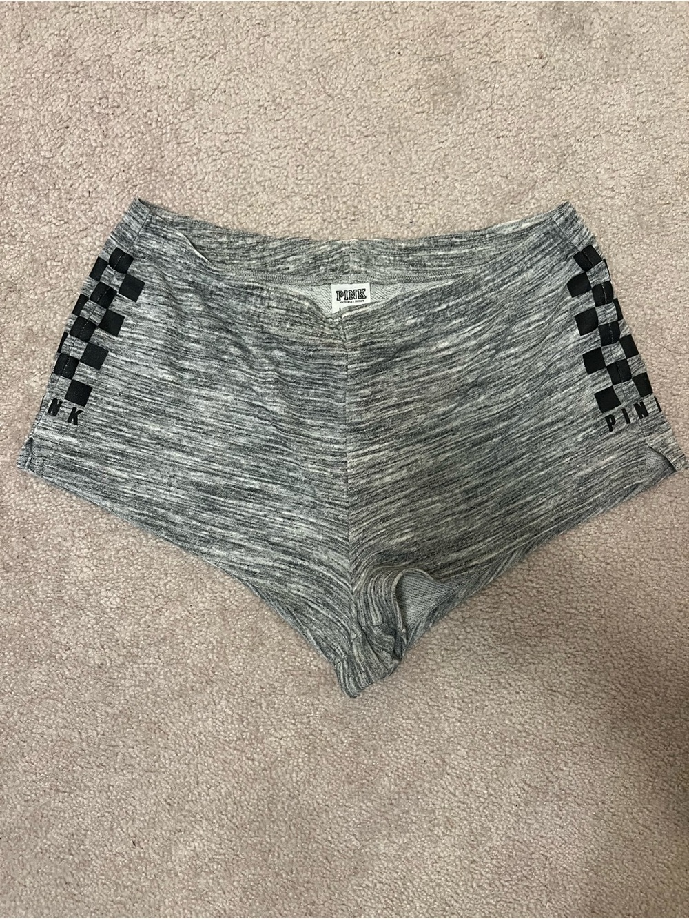 PINK Victoria's Secret Gray Heather Lounge Shorts with Black Checker Trim